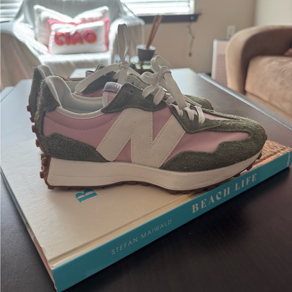 New Balance 327 Pink and Green Sneakers